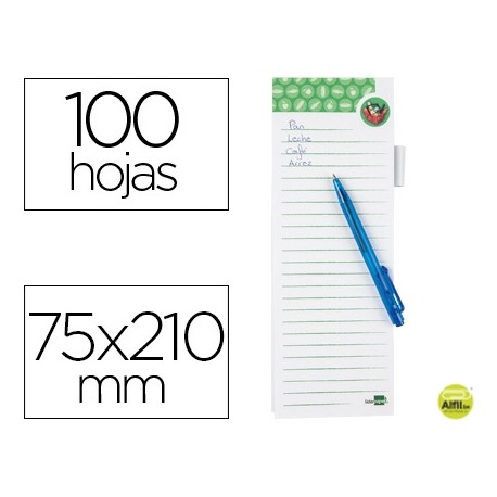 BLOC DE NOTAS IMANTADO LIDERPAPEL 75X210 MM CON BOLIGRAFO