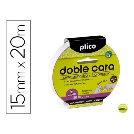 CINTA ADHESIVA PLICO DOBLE CARA 15MM X 20MT