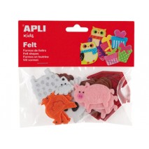 FIGURA DE FIELTRO APLI CON FORMA DE ANIMALES BOLSA DE 18 UNIDADES