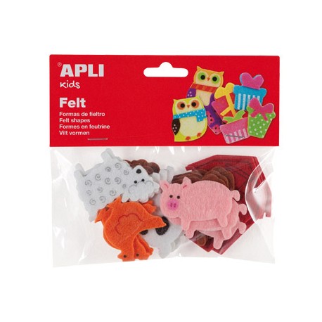 FIGURA DE FIELTRO APLI CON FORMA DE ANIMALES BOLSA DE 18 UNIDADES