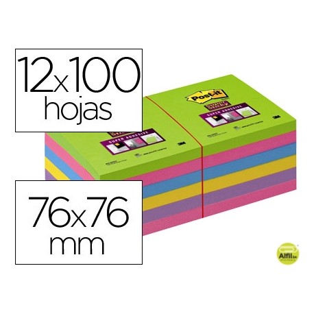 BLOC DE NOTAS ADHESIVAS QUITA Y PON POST-IT SUPER STICK ULTRA 76X76 MM PACK DE 12 BLOC VERDE ROSA AM
