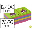 BLOC DE NOTAS ADHESIVAS QUITA Y PON POST-IT SUPER STICK ULTRA 76X76 MM PACK DE 12 BLOC VERDE ROSA AM