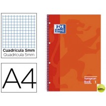 BLOC ESPIRAL OXFORD TAPA EXTRADURA MICROPERFORADO DIN A4 80 HOJAS CUADROS 5 MM COLOR NARANJA