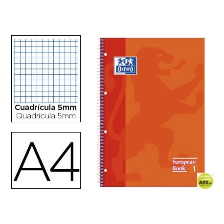BLOC ESPIRAL OXFORD TAPA EXTRADURA MICROPERFORADO DIN A4 80 HOJAS CUADROS 5 MM COLOR NARANJA