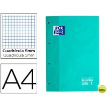 RECAMBIO COLOR OXFORD DIN A4 80 HOJAS 90 GRS CUADROS 5 MM 4 TALADROS COLOR MENTA HIELO