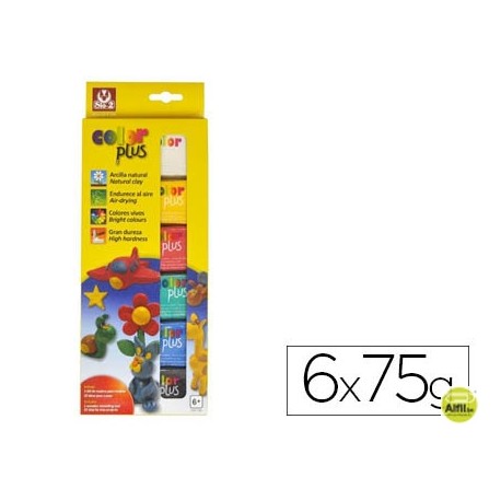 ARCILLA SIO-2 COLORPLUS QUE ENDURECE AL AIRE PAQUETE DE 6 COLORES SURTIDOS 75 GR