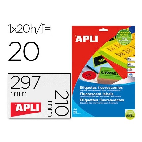 ETIQUETA ADHESIVA APLI 02879 210X297 MM PARA FOTOCOPIADORA LASER INK-JET CAJA CON 20 HOJAS DIN A4 NA