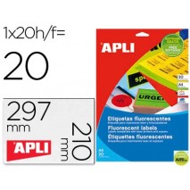 ETIQUETA ADHESIVA APLI 02881 210X297 MM PARA FOTOCOPIADORA LASER INK-JET CAJA CON 20 HOJAS DIN A4 VE
