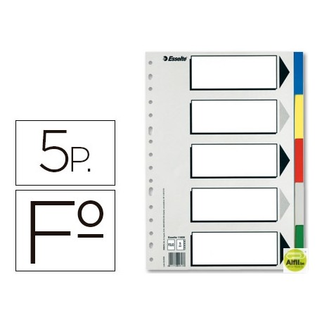 SEPARADOR ESSELTE PLASTICO JUEGO DE 5 SEPARADORES FOLIO CON 5 COLORES MULTITALADRO