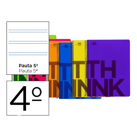 BLOC ESPIRAL LIDERPAPEL CUARTO THINK TAPA POLIPROPILE NO 80 H 80G PAUTA ESTRECHA 2,5MM CON MARGEN CO