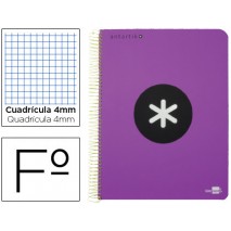 BLOC ESPIRAL LIDERPAPEL FOLIO ANTARTIK TAPA POLIPROPILENO 80 H 100G CUADRO 4MM CON MARGEN COLOR VIOL