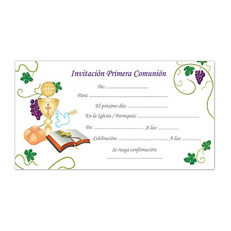 TARJETA DE INVITACION TIPO SOBRE MI PRIMERA COMUNION ARGUVAL REF. I BLISTER DE 10 UNIDADES