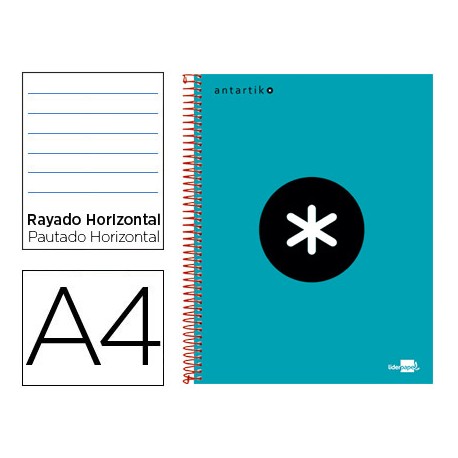 BLOC ESPIRAL LIDERPAPEL A4 MICRO ANTARTIK TAPA FORRADA 120 H 100G HORIZONTAL 5BANDAS 4 TALADROS COLO