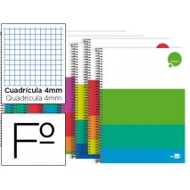 BLOC ESPIRAL LIDERPAPEL FOLIO DREAM TAPA EXTRADURA 80 H 80G CUADRO 4 MM CON MARGEN COLORES SURTIDOS
