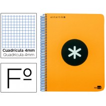 BLOC ESPIRAL LIDERPAPEL FOLIO ANTARTIK TAPA POLIPROPILENO 80H 100G CUADRO 4MM CON MARGENCOLOR NARANJ