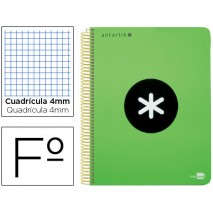 BLOC ESPIRAL LIDERPAPEL FOLIO ANTARTIK TAPA POLIPROPILENO 80H 100G CUADRO 4MM CON MARGENCOLOR VERDE