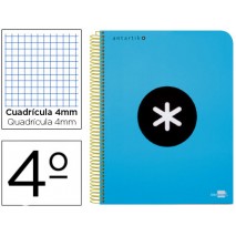 BLOC ESPIRAL LIDERPAPEL CUARTO ANTARTIK TAPA POLIPROPILENO 80 H 100G CUADRO 4MM CON MARGEN AZUL