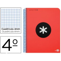 BLOC ESPIRAL LIDERPAPEL CUARTO ANTARTIK TAPA POLIPROPILENO 80 H 100G CUADRO 4MM CON MARGEN ROJO