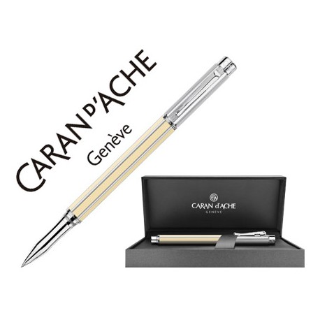 ROLLER CARAN D'ACHE VARIUS LACA CHINA IVORY PLACADO RODIO CON ESTUCHE PUNTA MEDIA