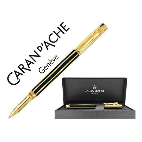 ROLLER CARAN D'ACHE VARIUS LACA CHINA NEGRA PLACADO ORO CON ESTUCHE PUNTA MEDIA