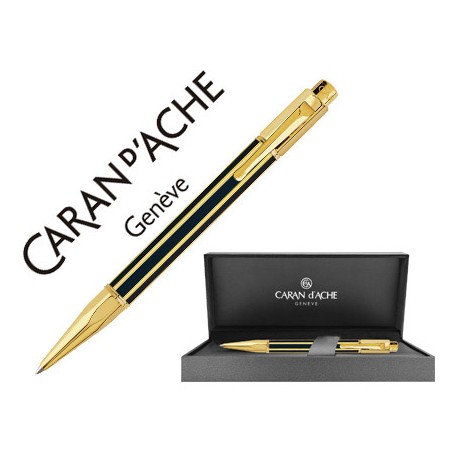 BOLIGRAFO CARAN D'ACHE VARIUS LACA CHINA NEGRA PLACADO ORO CON ESTUCHE PUNTA MEDIA