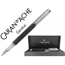 PLUMA CARAN D'ACHE VARIUS CUERPO CAUCHO NEGRO PLACADA RODIO PLUMIN ORO 18K RODIADO CON ESTUCHE PLUMI