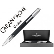 BOLIGRAFO CARAN D'ACHE VARIUS CUERPO CAUCHO NEGRO PLACADO RODIO CON ESTUCHE PUNTA MEDIA