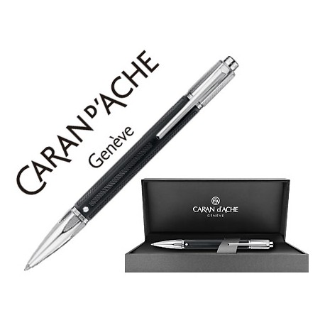 BOLIGRAFO CARAN D'ACHE VARIUS CUERPO CAUCHO NEGRO PLACADO RODIO CON ESTUCHE PUNTA MEDIA