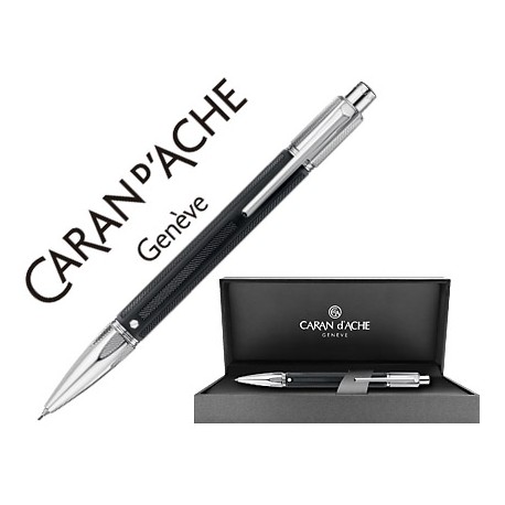 PORTAMINAS CARAN D'ACHE VARIUS 0,7 MM CUERPO CAUCHO NEGRO PLACADO RODIO CON ESTUCHE