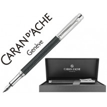 PLUMA CARAN D'ACHE VARIUS FIBRA DE CARBON 3000 NEGRO PLACADA RODIO PLUMIN ORO 18K RODIADO CON ESTUCH