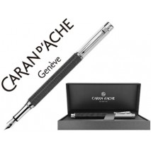 PLUMA CARAN D'ACHE VARIUS IVANHOE COTA MALLA ACERO NEGRO PLACADA RODIO PLUMIN ORO 18K RODIADO CON ES
