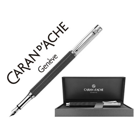 PLUMA CARAN D'ACHE VARIUS IVANHOE COTA MALLA ACERO NEGRO PLACADA RODIO PLUMIN ORO 18K RODIADO CON ES