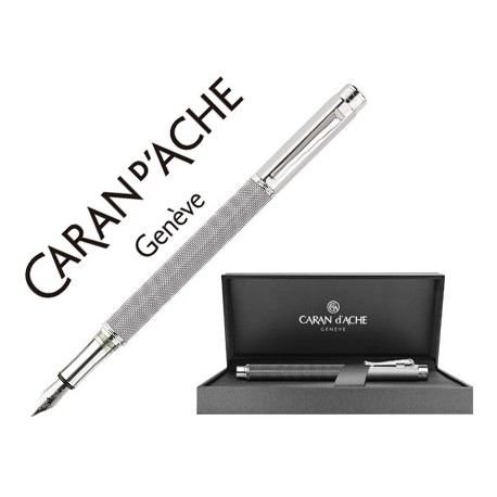PLUMA CARAN D'ACHE VARIUS IVANHOE COTA MALLA ACERO GRIS PLACADA RODIO PLUMIN ORO 18K RODIADO CON EST