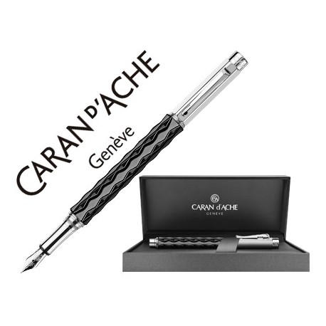 PLUMA CARAN D'ACHE VARIUS CERAMIC BLACK PLACADA RODIO PLUMIN ORO 18K RODIADO CON ESTUCHE PLUMIN MEDI