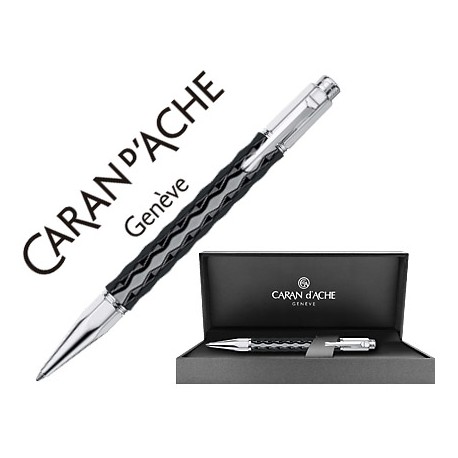 BOLIGRAFO CARAN D'ACHE VARIUS CERAMIC BLACK PLACADO RODIO CON ESTUCHE PUNTA MEDIA