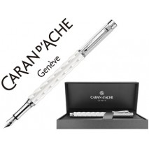 PLUMA CARAN D'ACHE VARIUS CERAMIC WHITE PLACADA RODIO PLUMIN ORO 18K RODIADO CON ESTUCHE PLUMIN MEDI