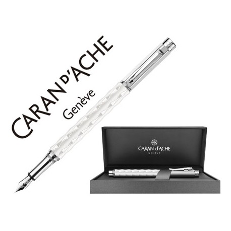 PLUMA CARAN D'ACHE VARIUS CERAMIC WHITE PLACADA RODIO PLUMIN ORO 18K RODIADO CON ESTUCHE PLUMIN MEDI