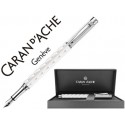 PLUMA CARAN D'ACHE VARIUS CERAMIC WHITE PLACADA RODIO PLUMIN ORO 18K RODIADO CON ESTUCHE PLUMIN MEDI