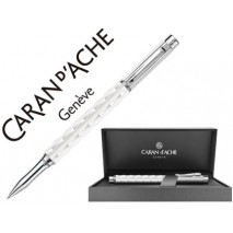 ROLLER CARAN D'ACHE IVANHOE VARIUS CERAMIC WHITE PLACADO RODIO CON ESTUCHE PUNTA MEDIA