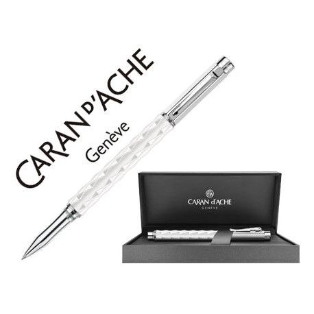 ROLLER CARAN D'ACHE IVANHOE VARIUS CERAMIC WHITE PLACADO RODIO CON ESTUCHE PUNTA MEDIA
