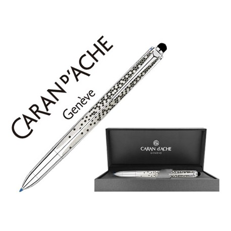 BOLIGRAFO CARAN D'ACHE MULTIFUNCION RNX.316 ACERO INOX GRABADO IMITACION PIXELES ORDENADOR AZUL NEGR