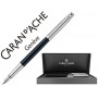 PLUMA CARAN D'ACHE MADISON BICOLOR LACA CHINA NEGRA Y PLATEADA PLUMIN ORO 18K RODIADO CON ESTUCHE
