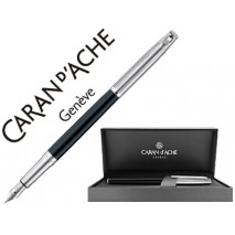 PLUMA CARAN D'ACHE MADISON BICOLOR LACA CHINA NEGRA Y PLATEADA PLUMIN ORO 18K RODIADO CON ESTUCHE