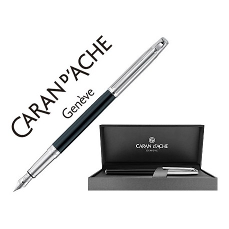 PLUMA CARAN D'ACHE MADISON BICOLOR LACA CHINA NEGRA Y PLATEADA PLUMIN ORO 18K RODIADO CON ESTUCHE