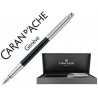 PLUMA CARAN D'ACHE MADISON BICOLOR LACA CHINA NEGRA Y PLATEADA PLUMIN ORO 18K RODIADO CON ESTUCHE