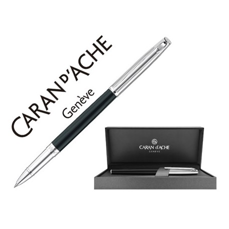 ROLLER CARAN D'ACHE MADISON BICOLOR LACA CHINA NEGRA Y PLATEADO RODIADO CON ESTUCHE PUNTA MEDIA