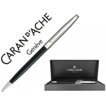 BOLIGRAFO CARAN D'ACHE MADISON BICOLOR LACA CHINA NEGRA Y PLATEADO RODIADO CON ESTUCHE PUNTA MEDIA