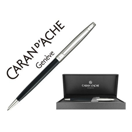 BOLIGRAFO CARAN D'ACHE MADISON BICOLOR LACA CHINA NEGRA Y PLATEADO RODIADO CON ESTUCHE PUNTA MEDIA