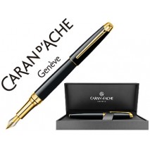 PLUMA CARAN D'ACHE LEMAN EBONY LACA CHINA NEGRA ADORNOS CHAPADOS ORO PLUMIN ORO 18K CON ESTUCHE PLUM