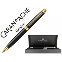 BOLIGRAFO CARAN D'ACHE LEMAN EBONY LACA CHINA NEGRA ADORNOS CHAPADOS ORO CON ESTUCHE PUNTA MEDIA